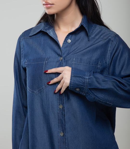 شومیز جین کاغذی زنانه جیب دار کد 701704 7
